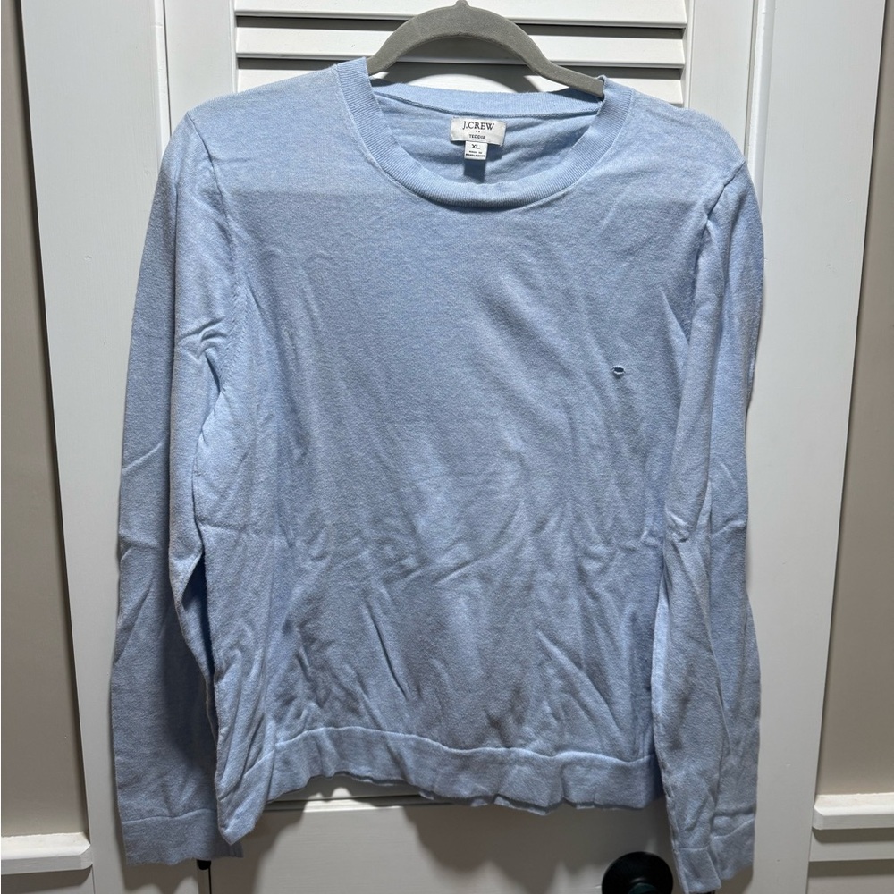 J. Crew Blue Crewneck Sweater with Ribbed Cuffs